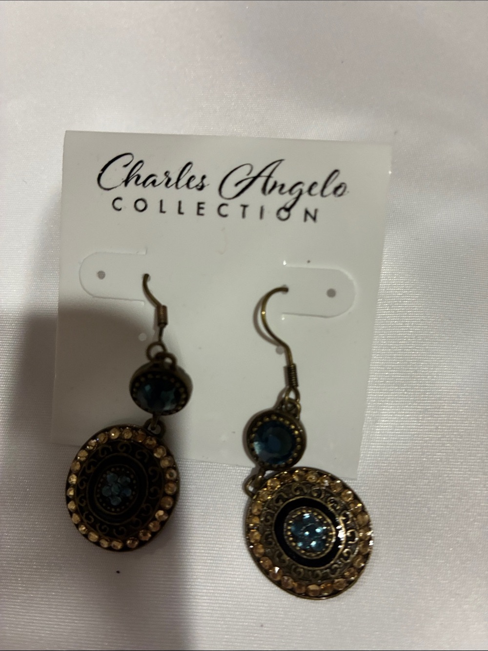 Charles Albert Antique Gold-Tone Earrings with Blue Accents